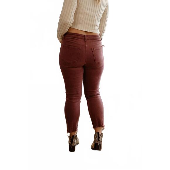 NEW VERVET BY FLYING MONKEY beaujolais high rise straight jeans in maroon - Picture 6 of 7